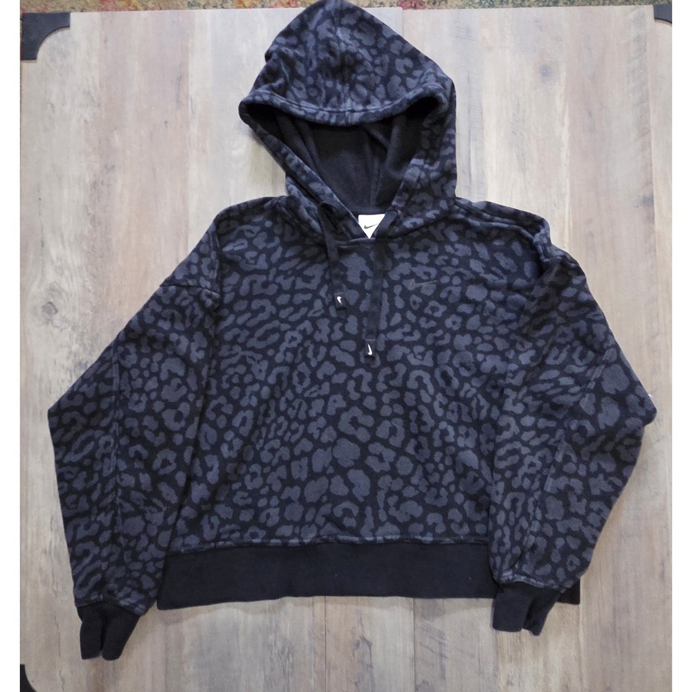 Nike DRI-FIT Get Fit Pullover Womens Hoodie Black Leopard Cheetah Size S